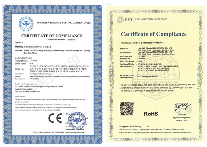 certification of T5 8W BLB 365nm certification of T5 8W BLB 365nm